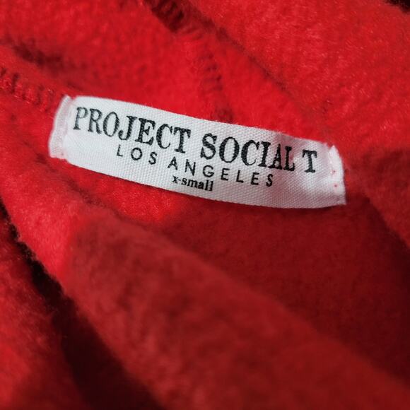 Project Social T Cropped Hoodie Red Sweatshirt Hood Soft Terry Fitted X Small XS - Picture 7 of 15